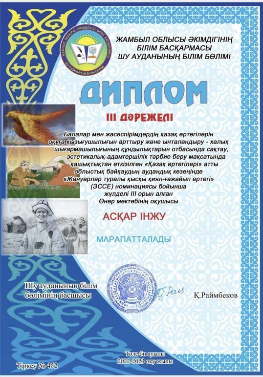 «Шешендік өнер» үйірмесінен «Қазақ ертегілері» атты аудандық байқау.